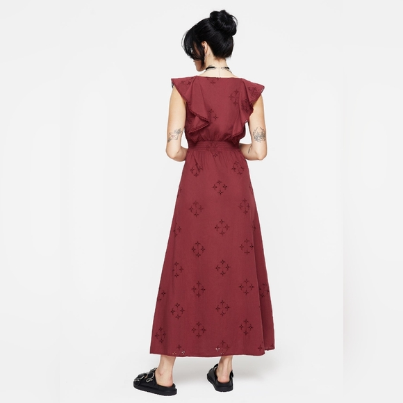 Disturbia Crux Broderie Cotton V-Neck Frill Maxi Dress - Picture 2 of 7